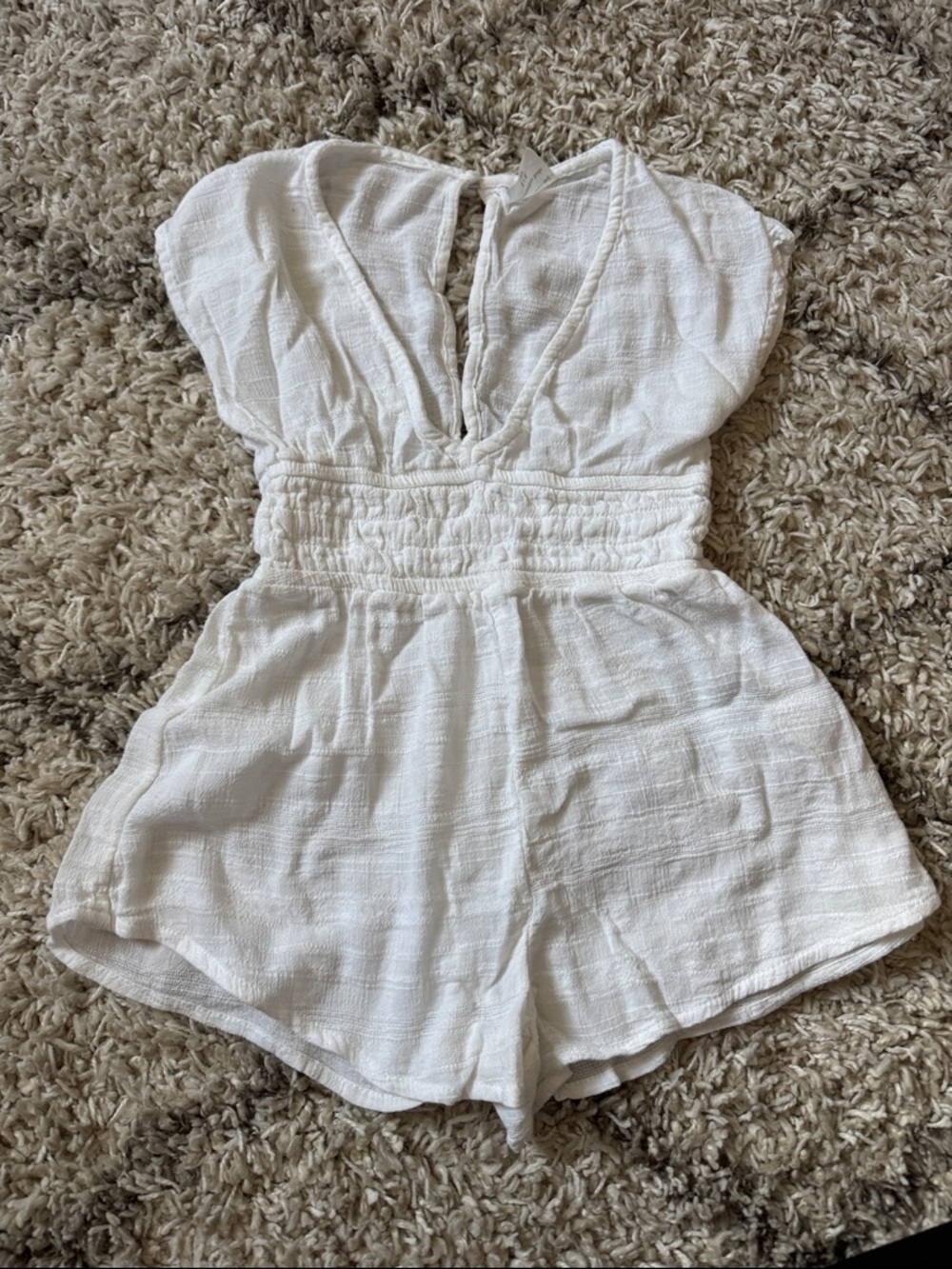 abercrombie kids White Textured Romper with V-Neck